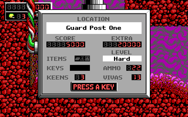 The in-game status, showing all its parameters