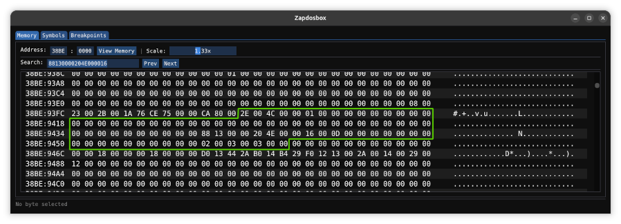 The block of data from the savegame shown in memory