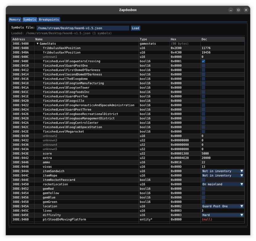 The reverse engineered gamestate struct in memory