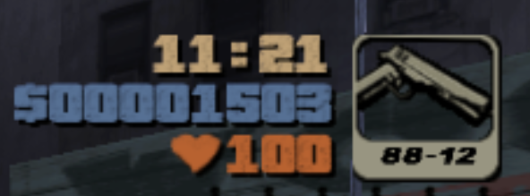The HUD in GTA3 showing ammo count