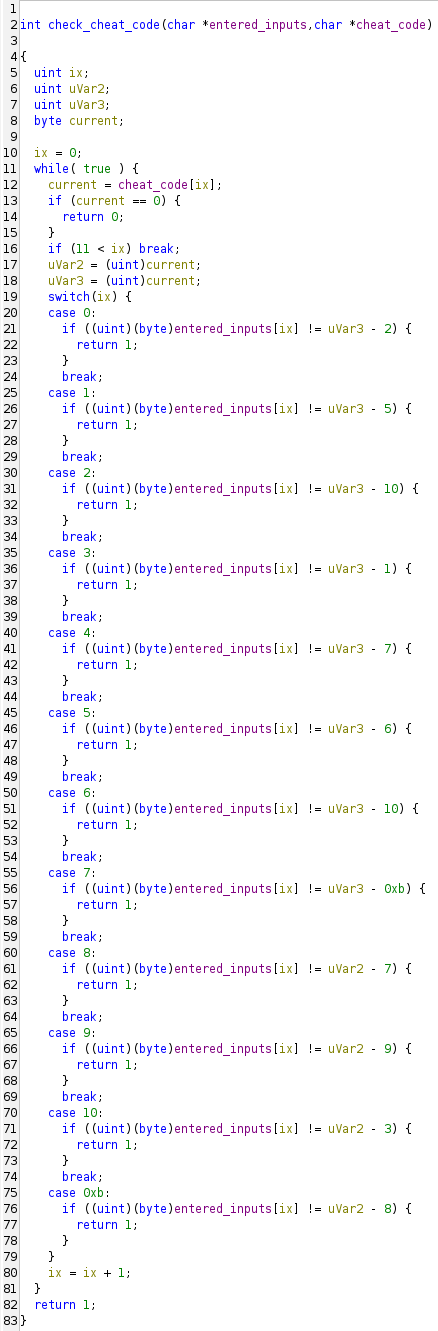 The function that determines whether the entered inputs match a cheatcode